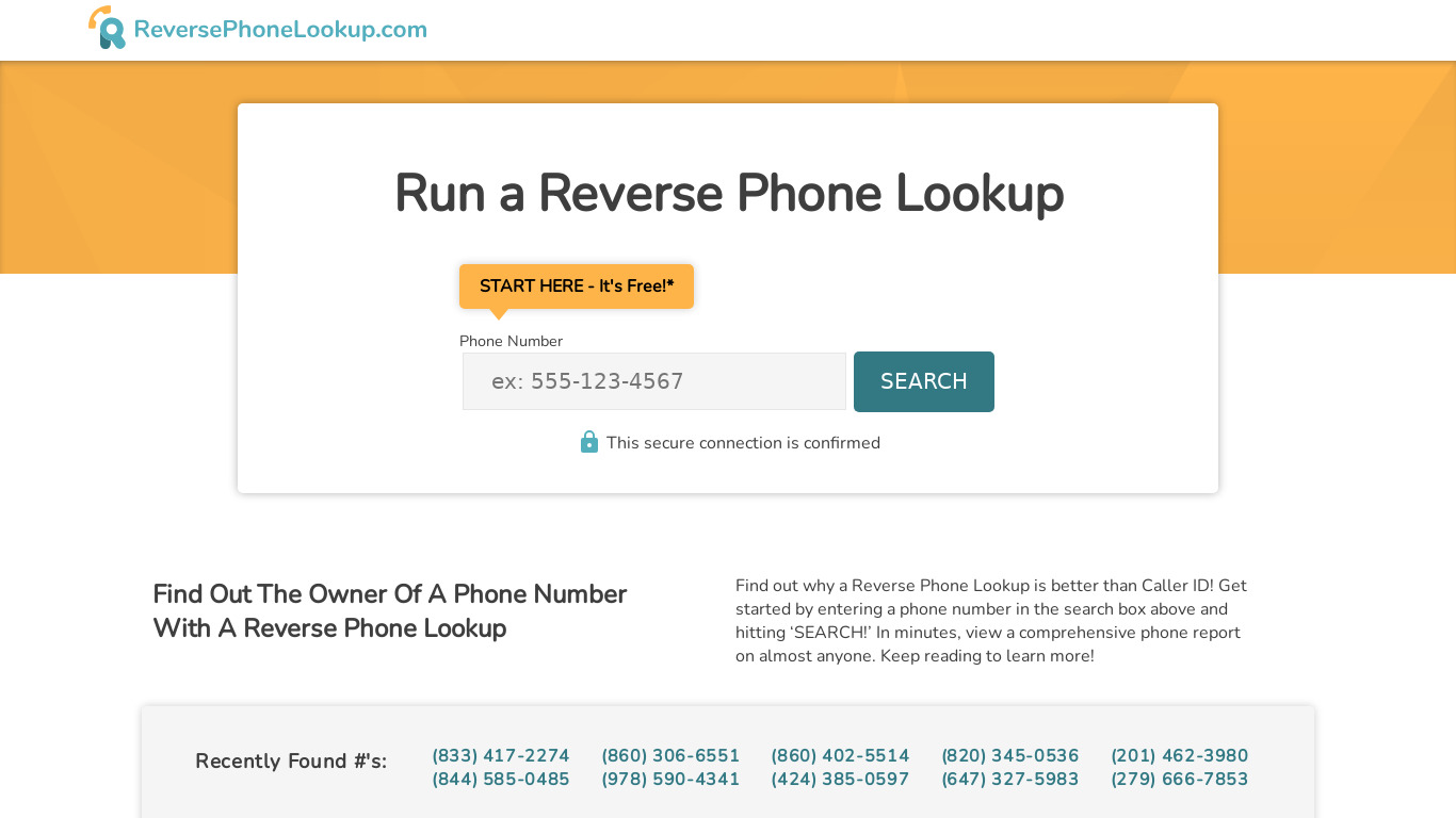ExpertKs Reverse Phone Lookup Landing page
