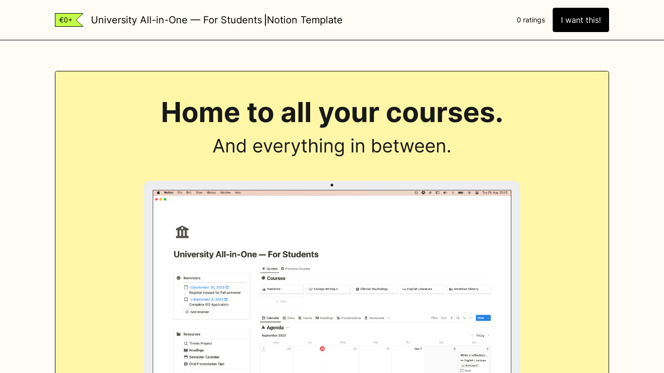 University All-in-One — For Students Landing page