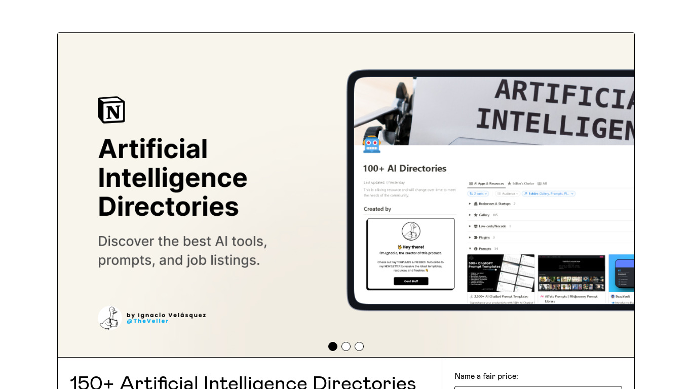 150+ Artificial Intelligence Directories Landing page