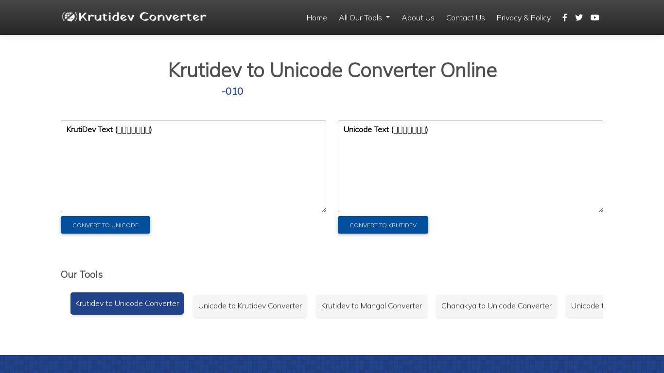 Krutidev Converter Landing page