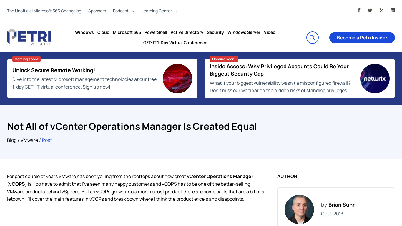 vCenter Operations Manager (vCOPS) Landing page