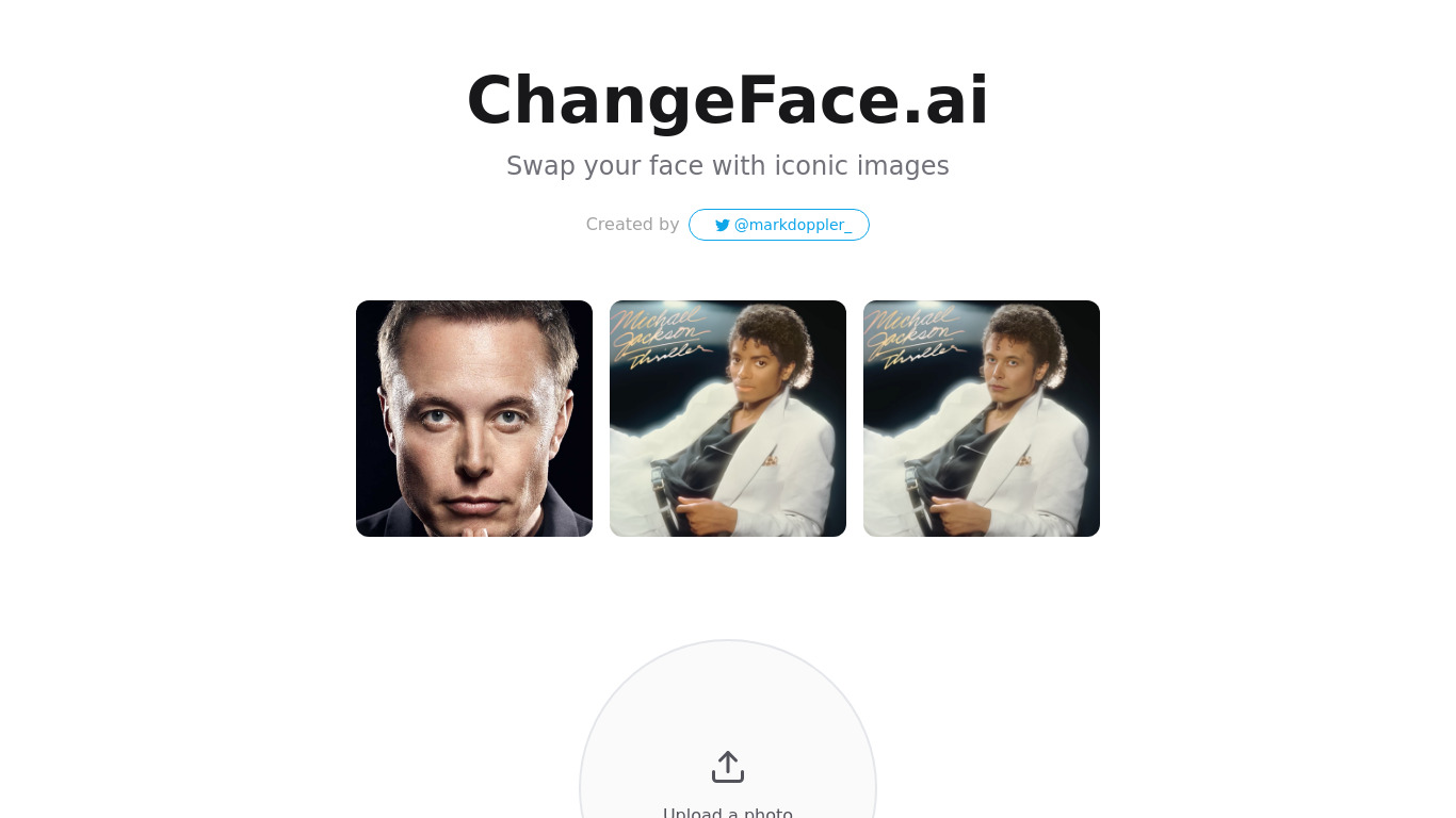 ChangeFace.AI Landing page