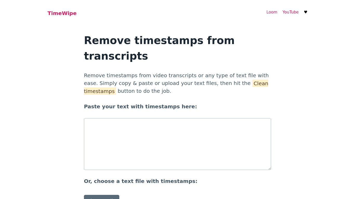 TimeWipe Landing page