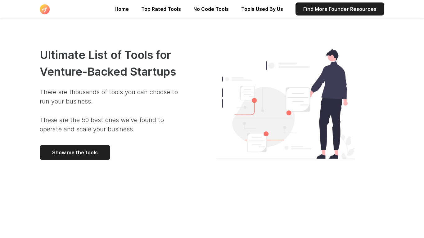 Ultimate List of Startup Tools Landing page