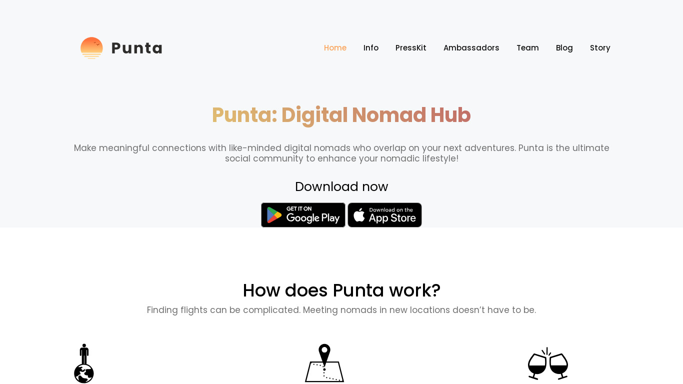Punta App Landing page