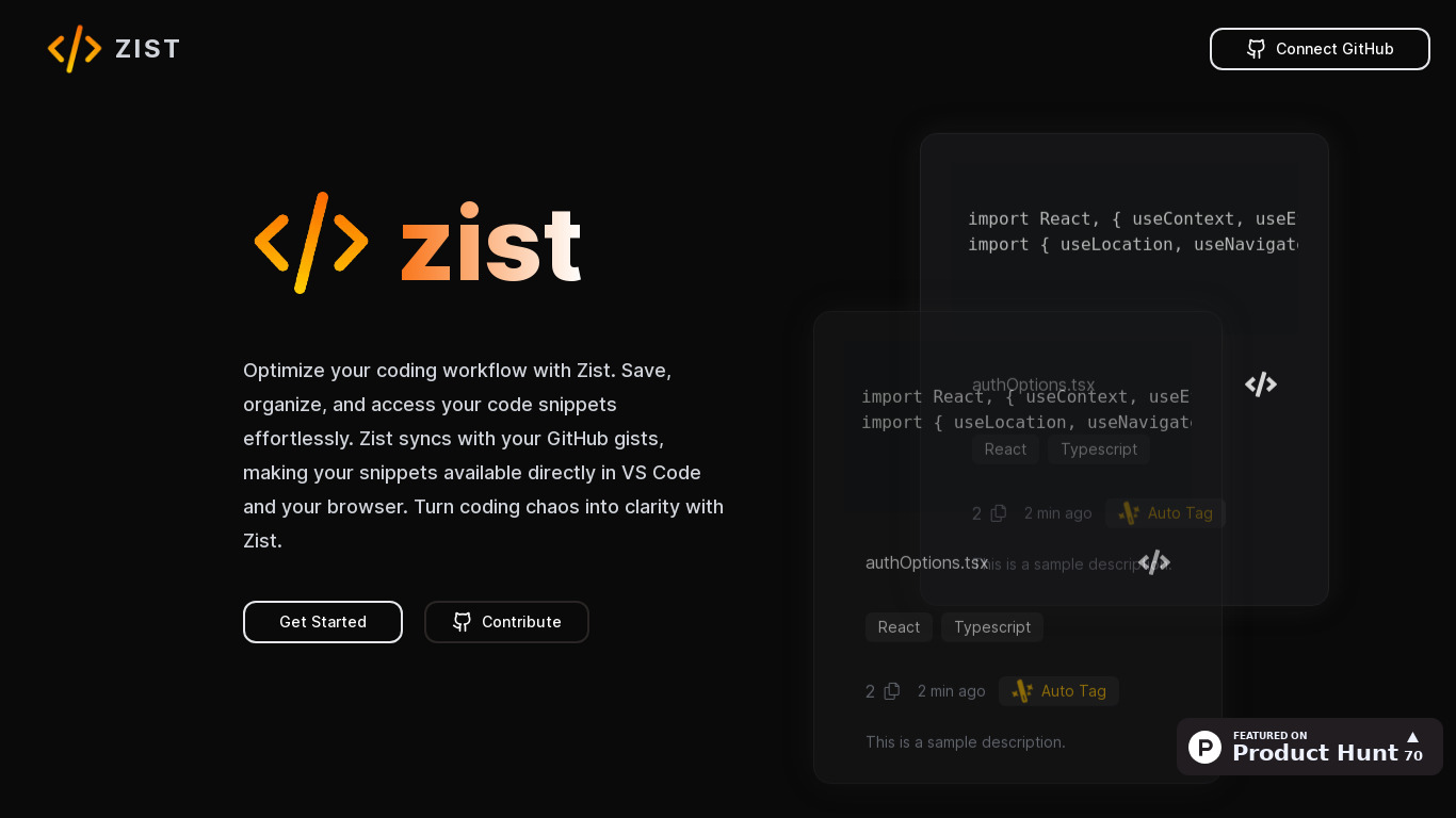 Zist Landing page