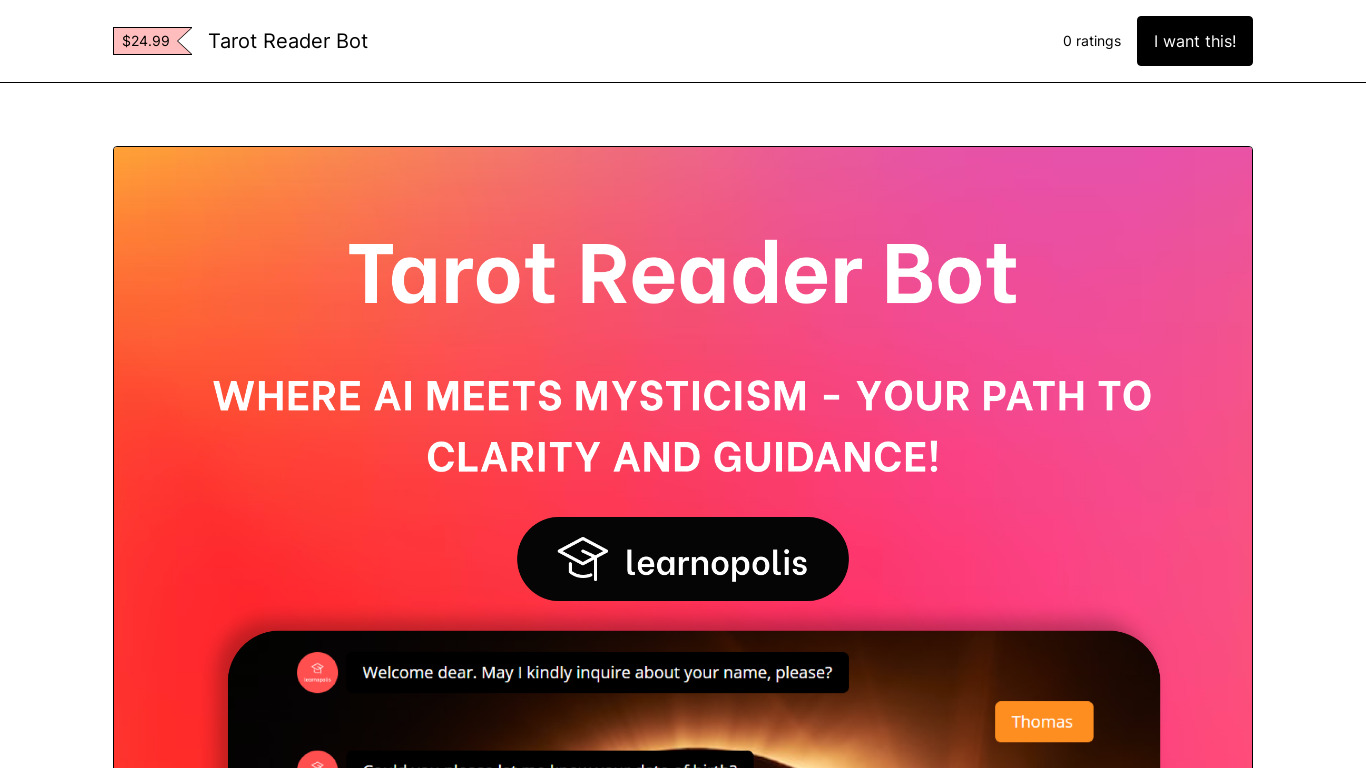 Tarot Reader Bot Landing page