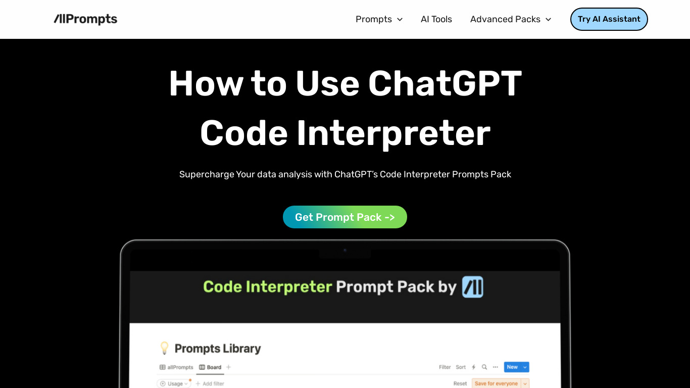 Code Interpreter Prompt Pack Landing page