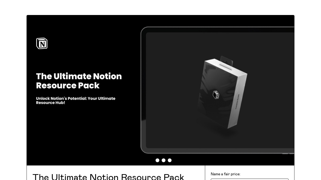 The Ultimate Notion Resource Pack Landing page