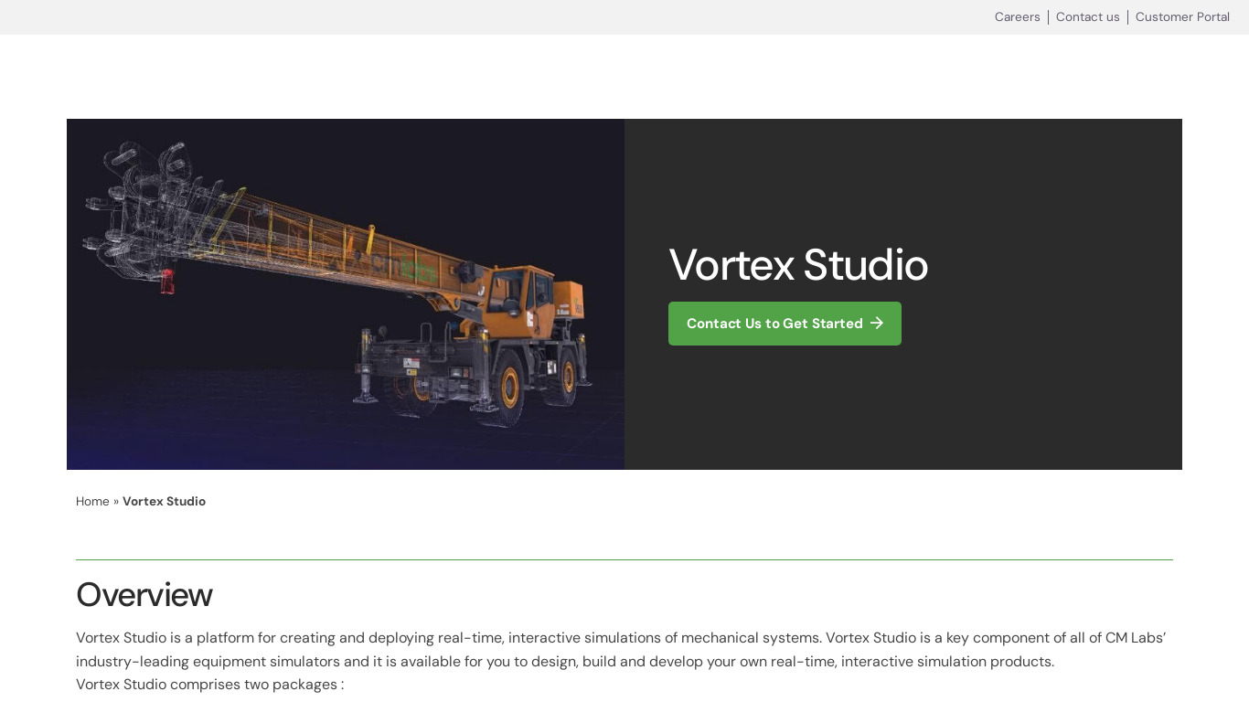 Vortex Studio Landing page