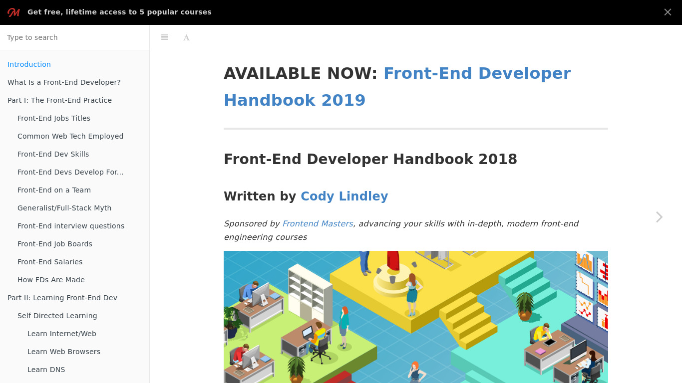 The Complete Front-end Handbook Landing page