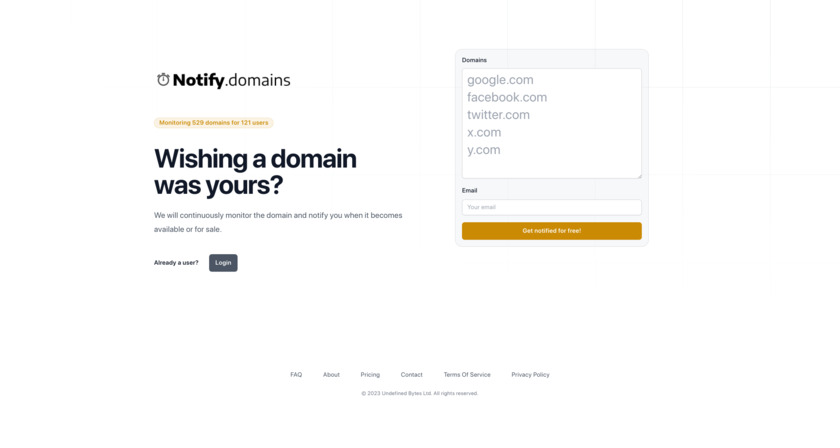 Notify.Domains Landing Page