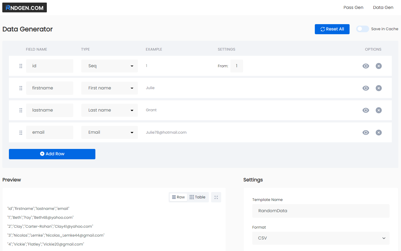 Rndgen.com Landing page