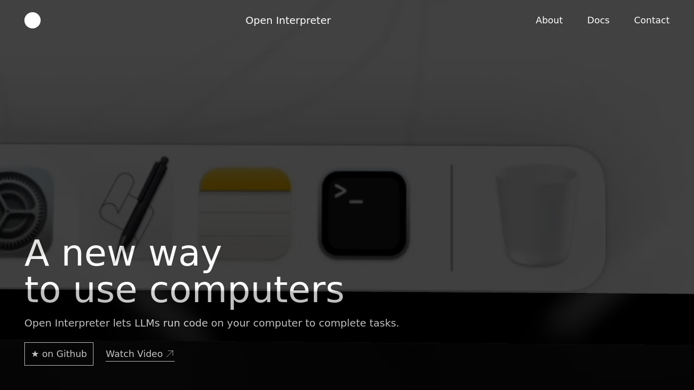 Open Interpreter Landing page
