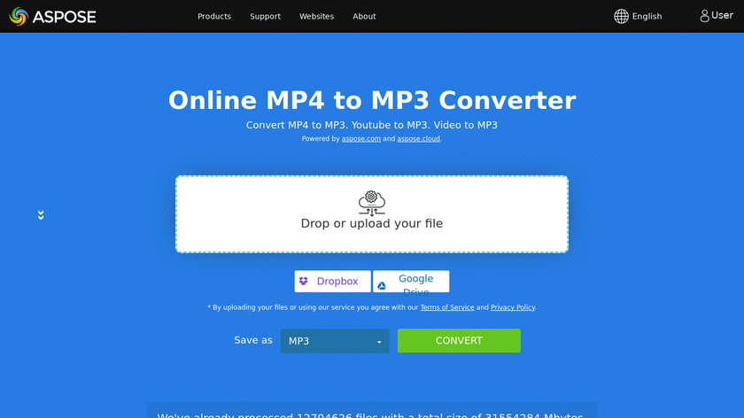 Aspose MP4 to MP3 Converter Landing Page