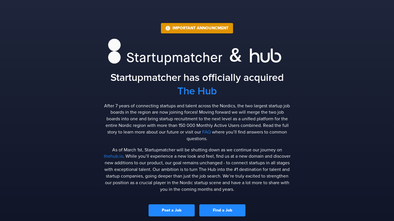 Startupmatcher Landing page