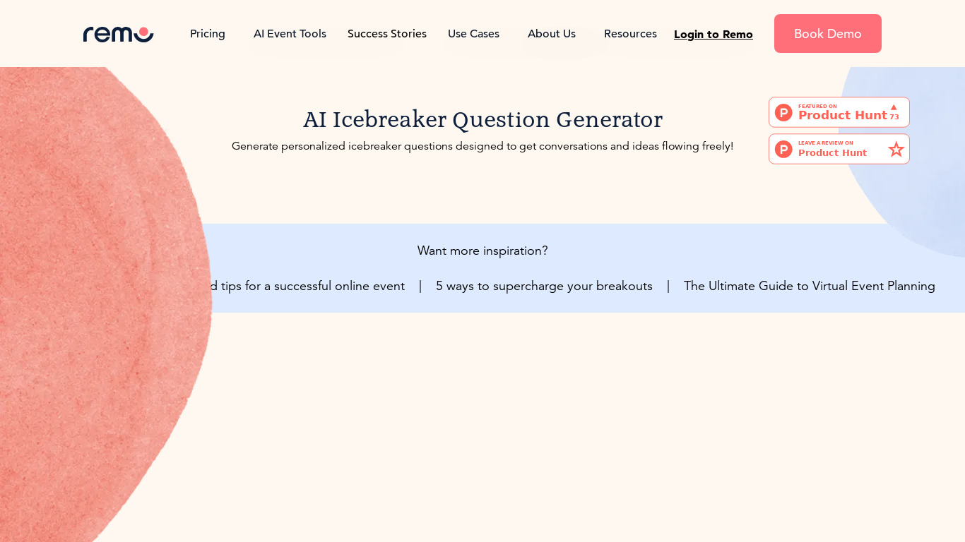 Icebreaker Question Generator Landing page