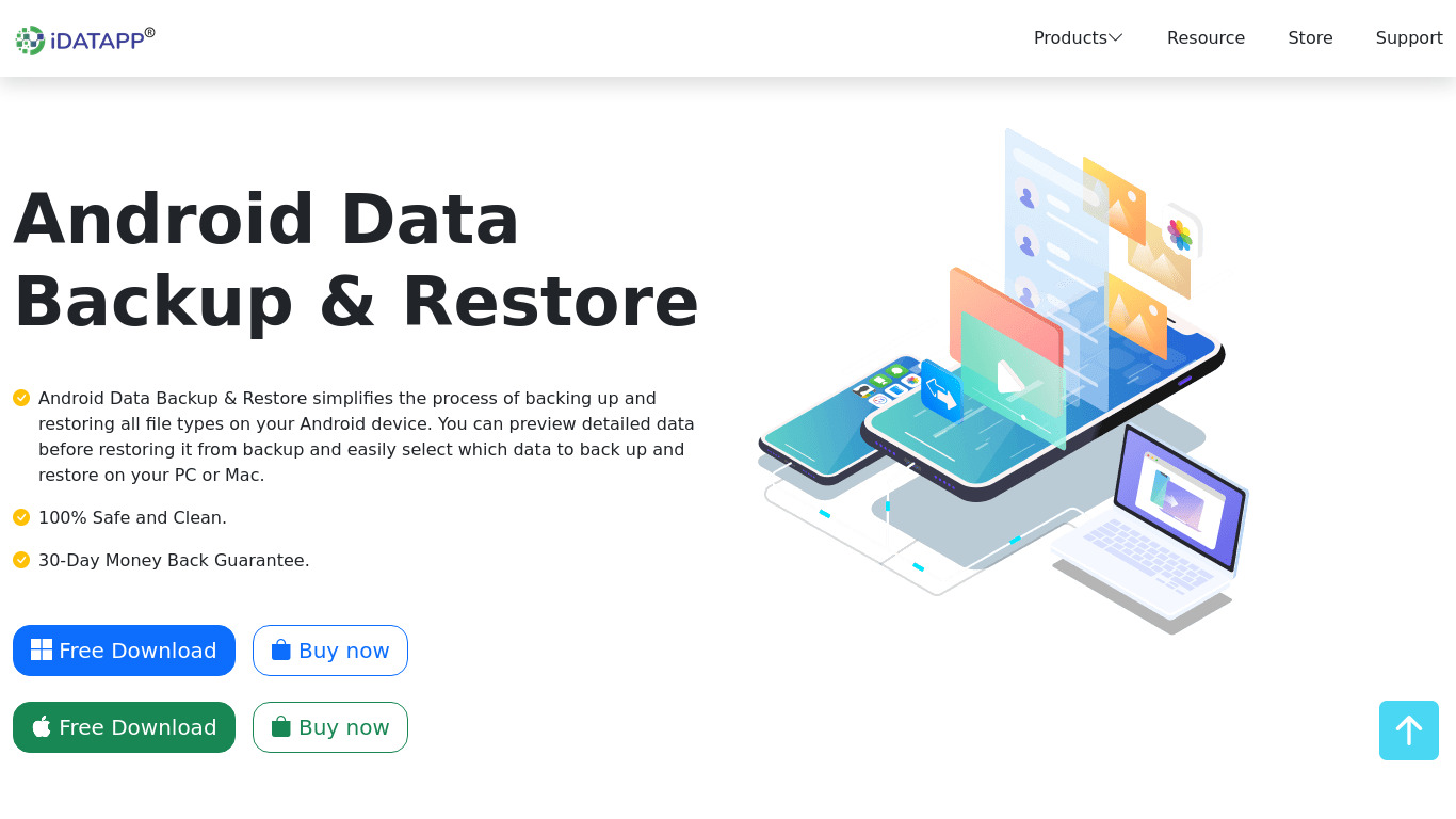 iDATAPP Android Data Backup & Restore Landing page
