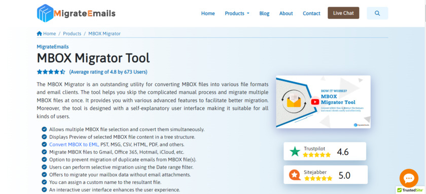 MigrateEmails MBOX Migrator Tool Landing Page