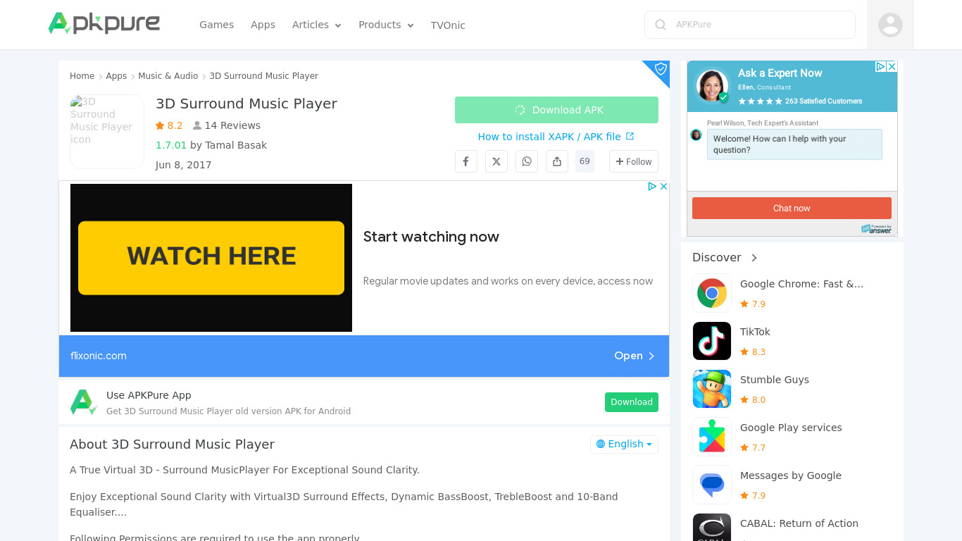 3D Surround Music Player Landing page