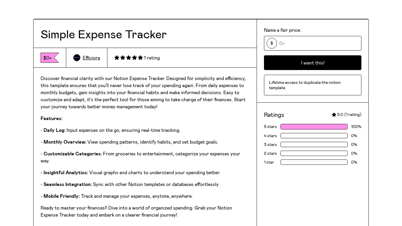 The Expense Tracker Landing page