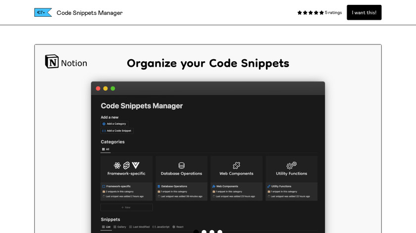 Code Snippets Manager Landing Page