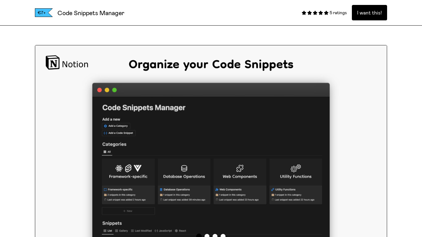 Code Snippets Manager Landing page