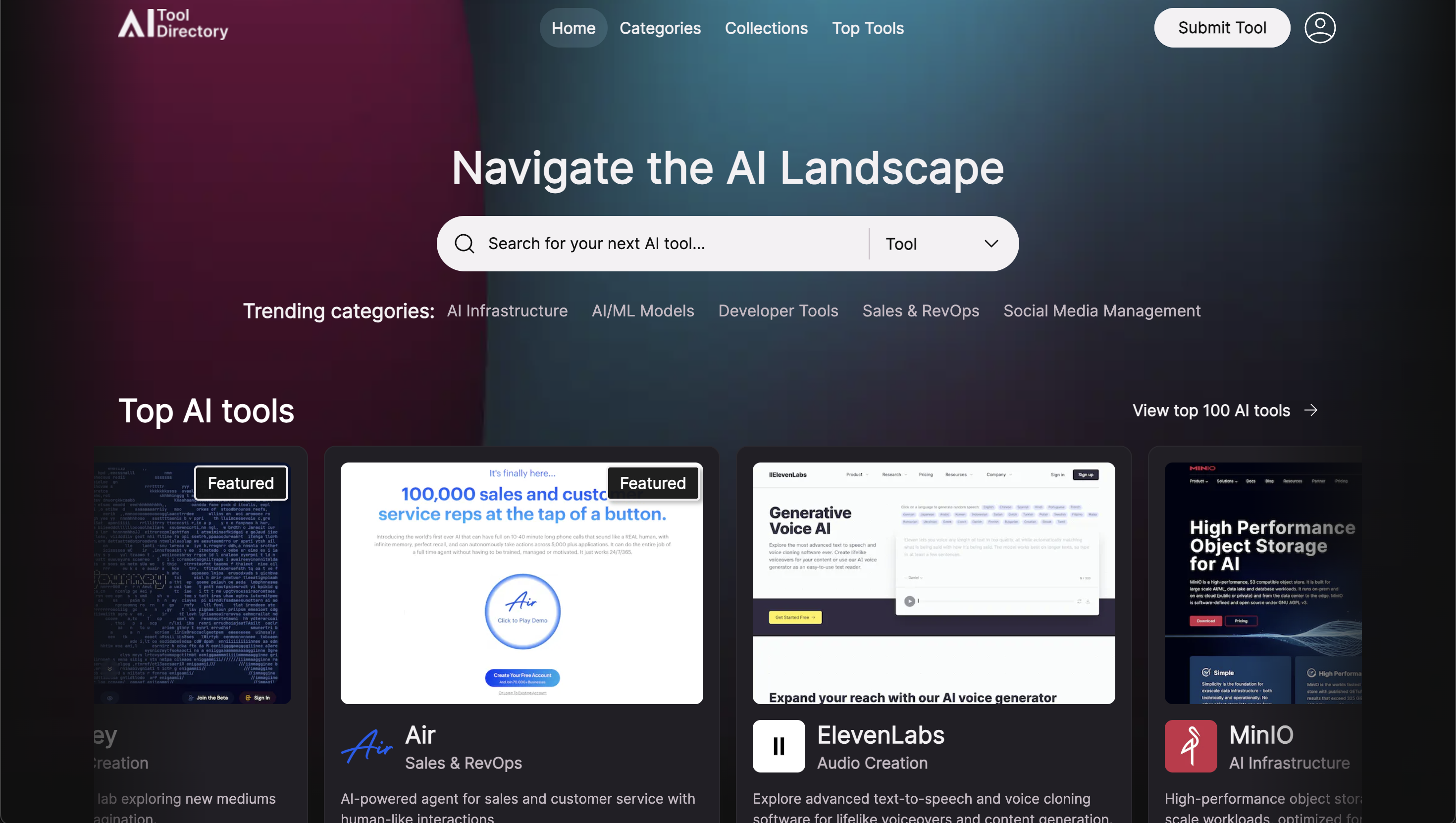 ToolDirectory AI Landing page
