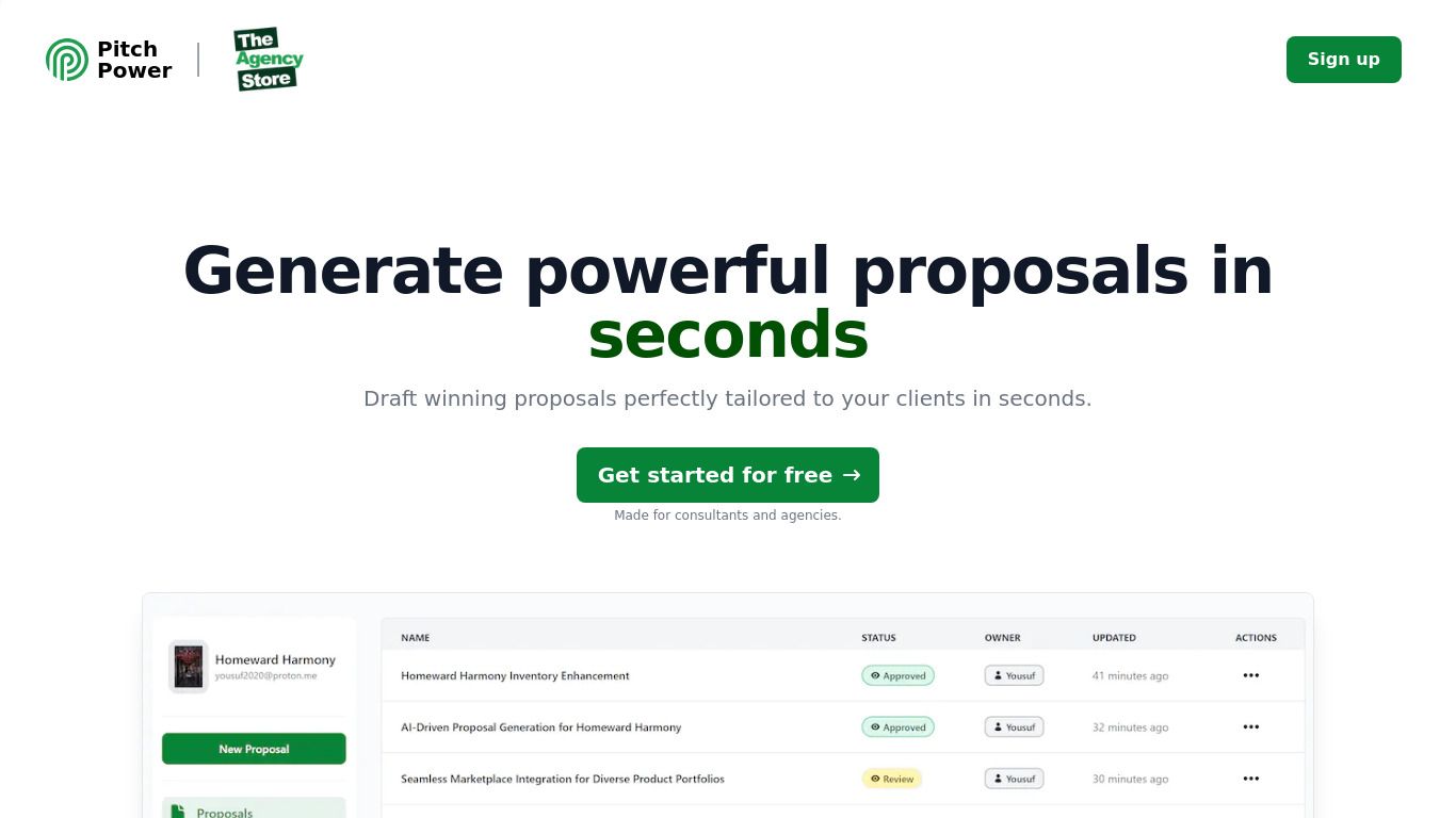 Pitch Power Landing page