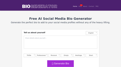Social Media Bio Generator screenshot