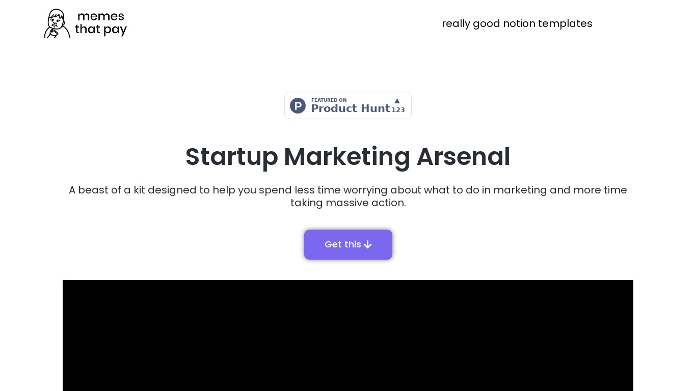 Startup Marketing Arsenal Landing page