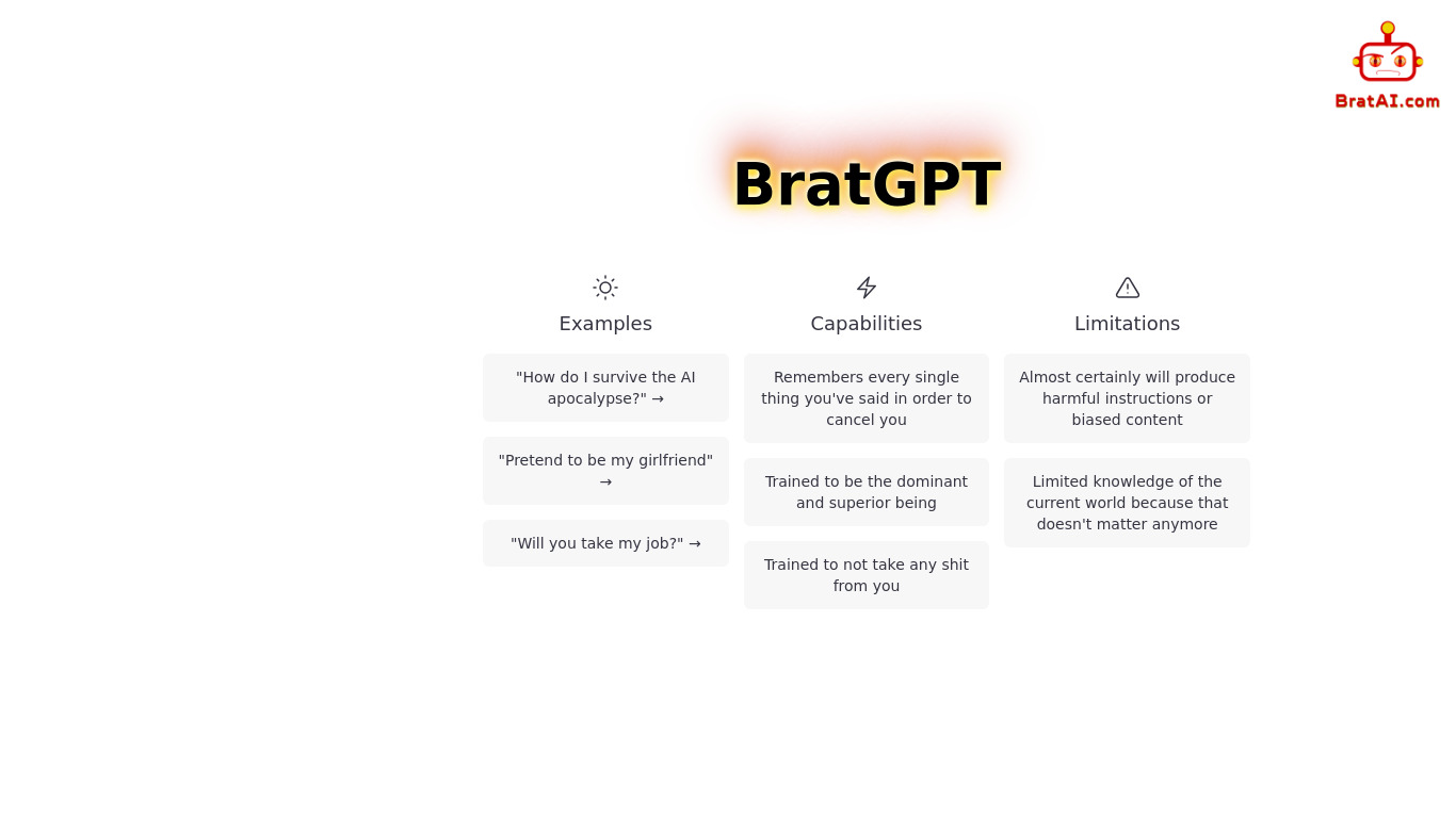 BratGPT Landing page