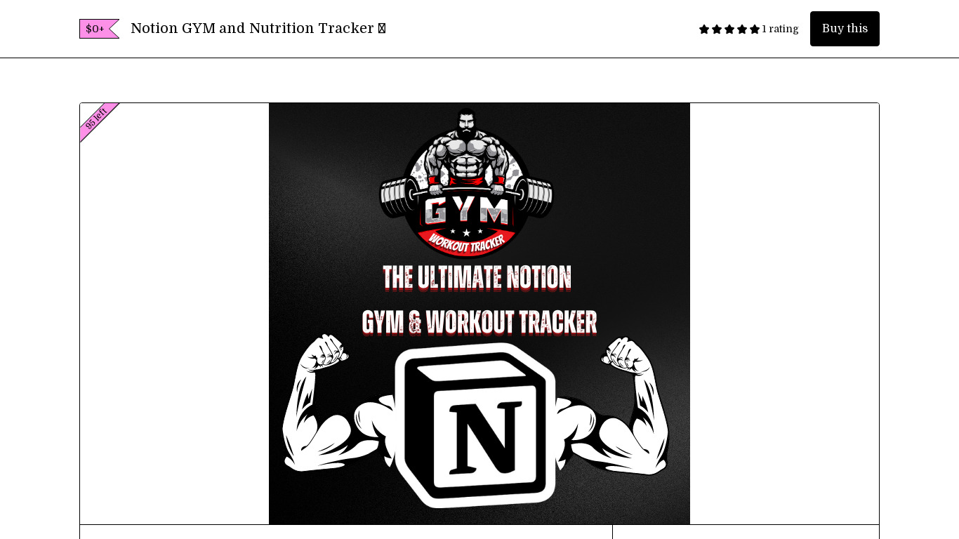 Notion GYM and Nutrition Tracker Landing page