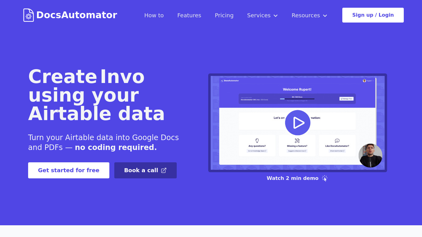 DocsAutomator Landing page