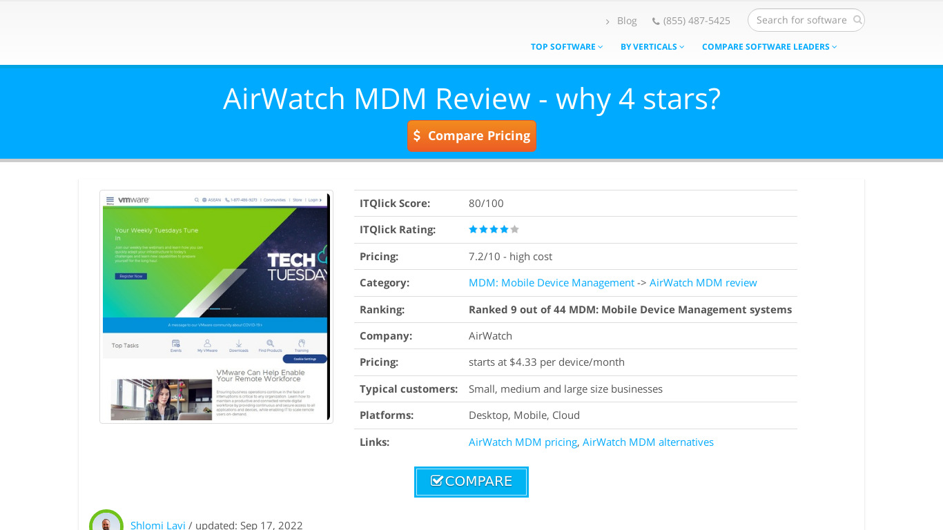AirWatch Mobile Device Management Landing page