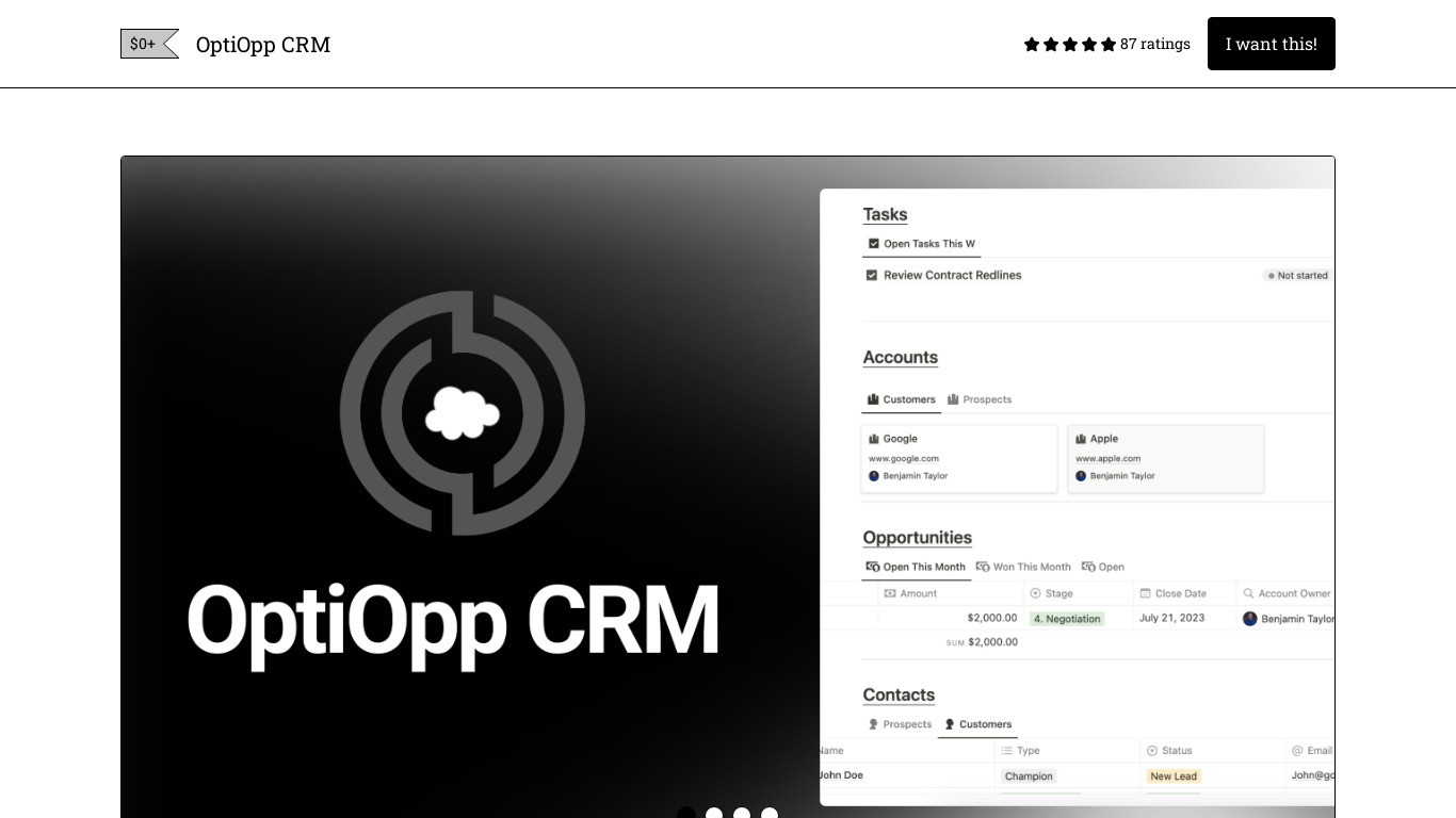 OptiOpp CRM Landing page