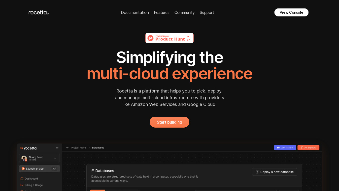Rocetta Landing page