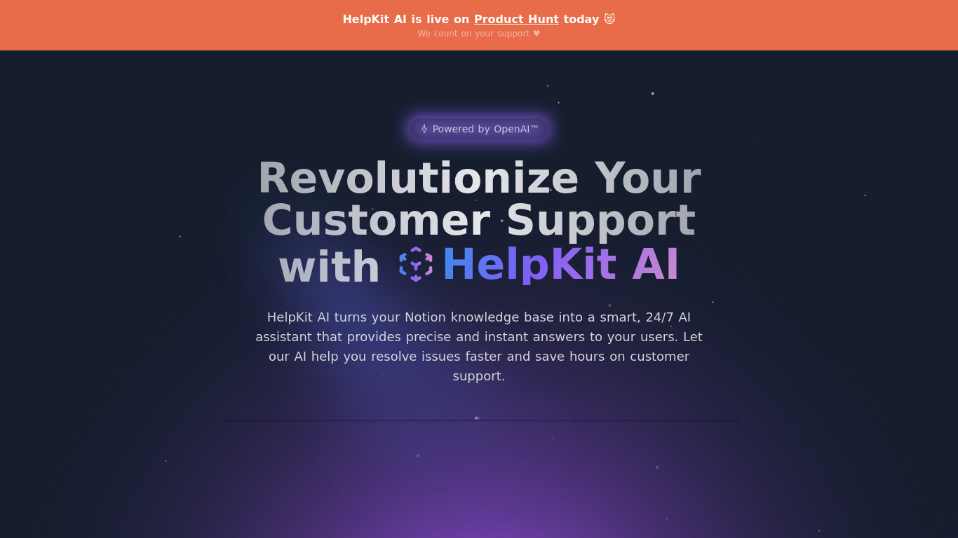 HelpKit AI Landing page