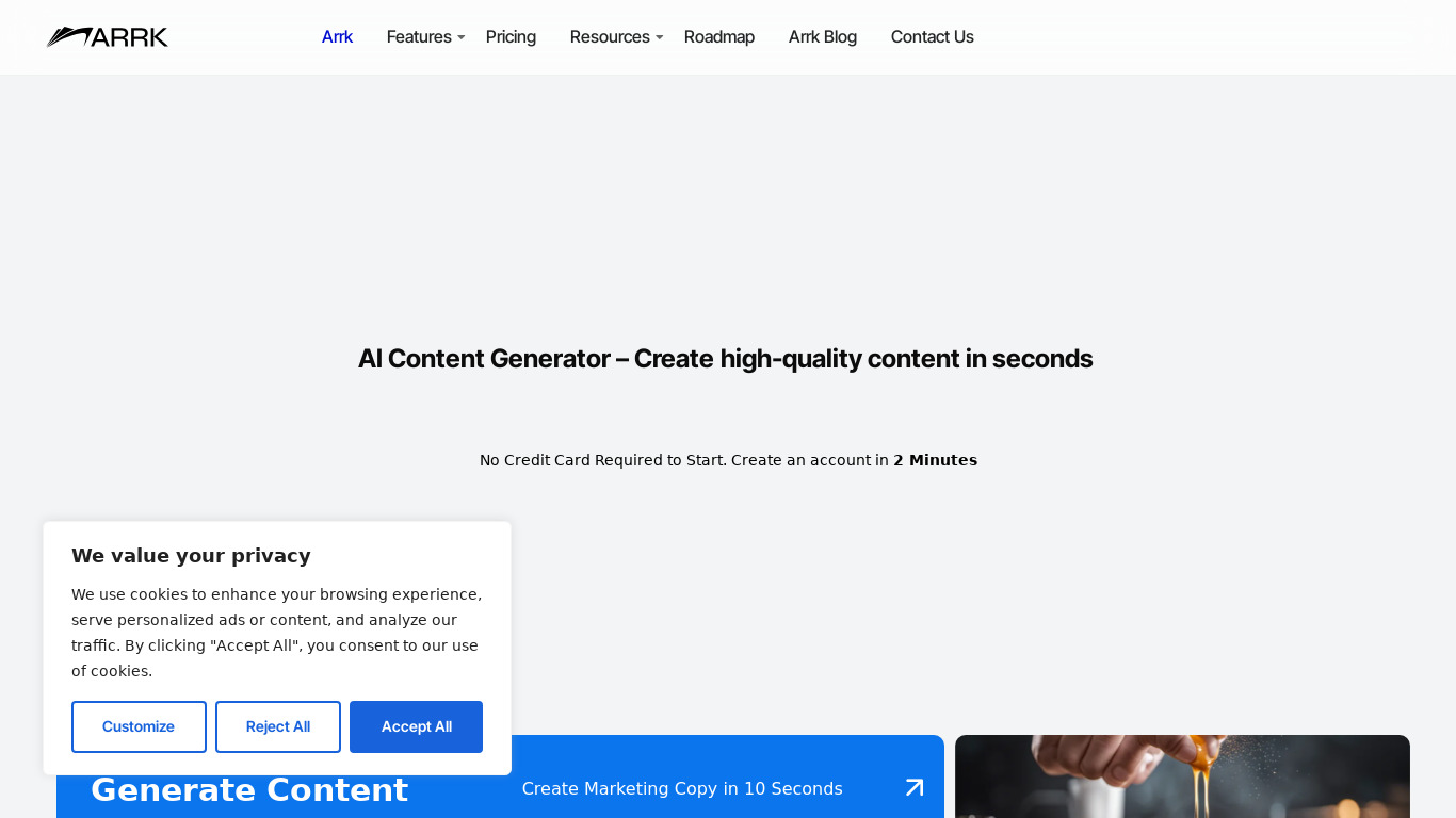 Arrk Landing page