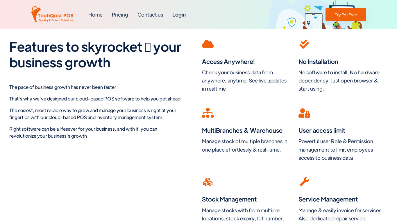 Techqast POS Landing page
