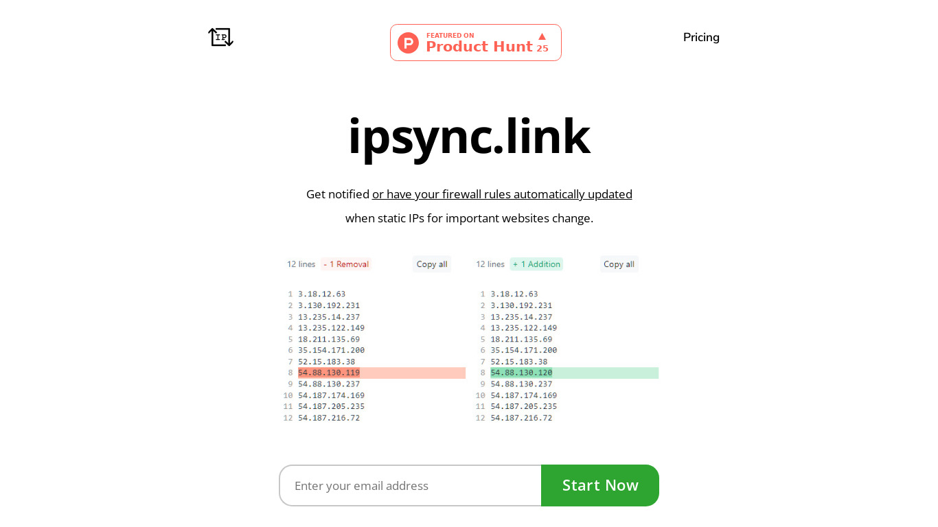 IP Sync Landing page