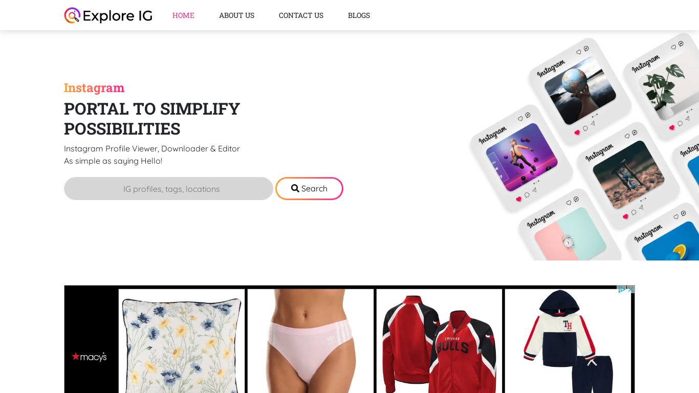 Explore IG Landing page