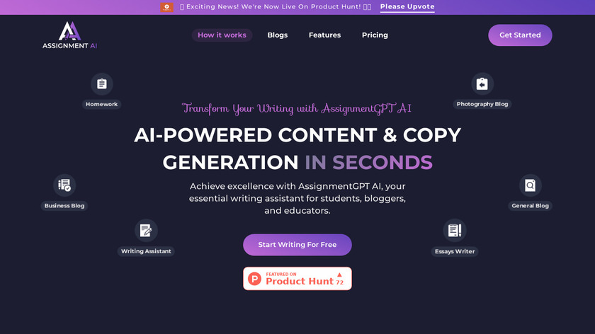 AssignmentGPT AI - Writing Assistant Landing Page