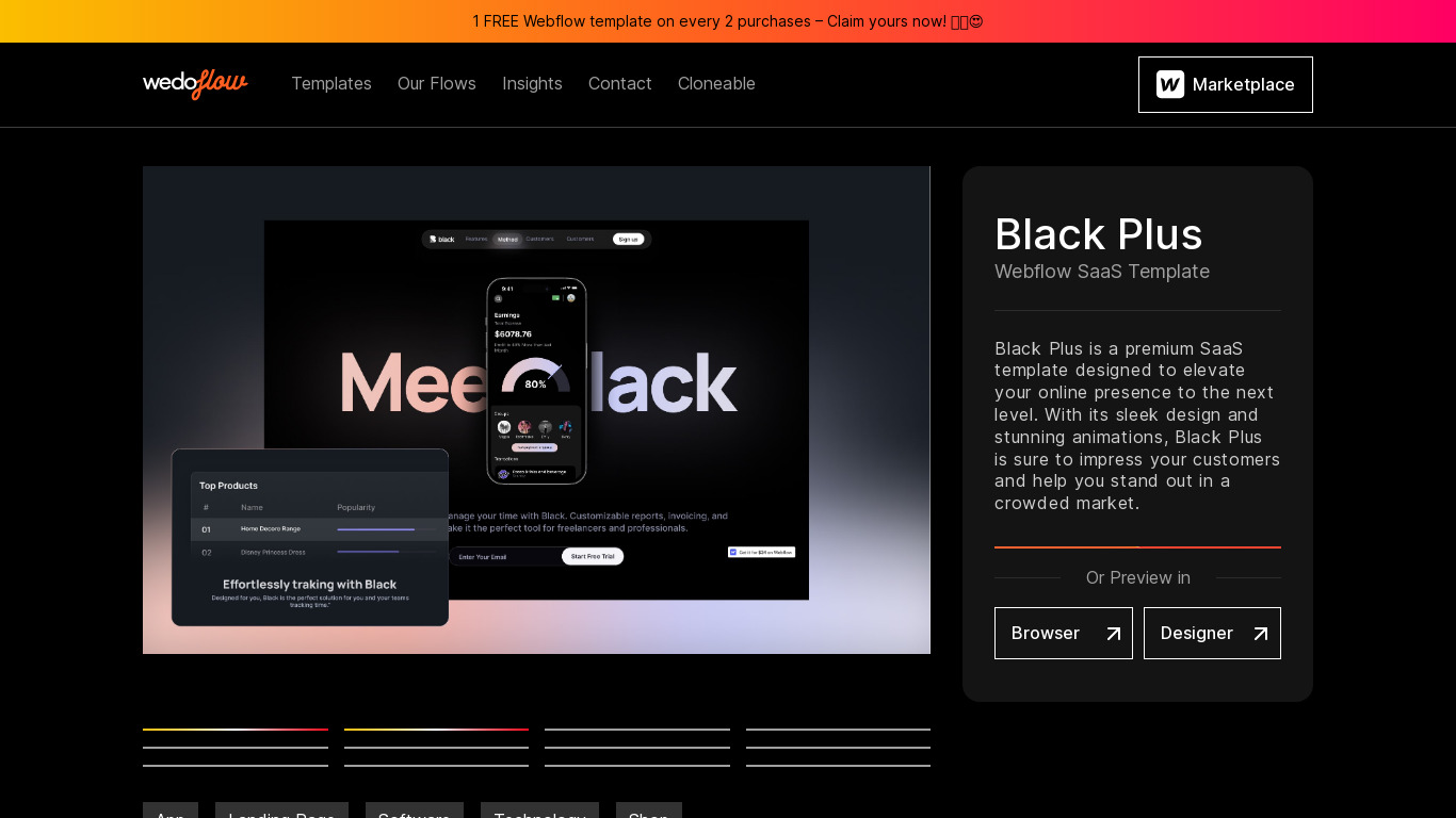 Black Plus - SaaS Webflow Template Landing page
