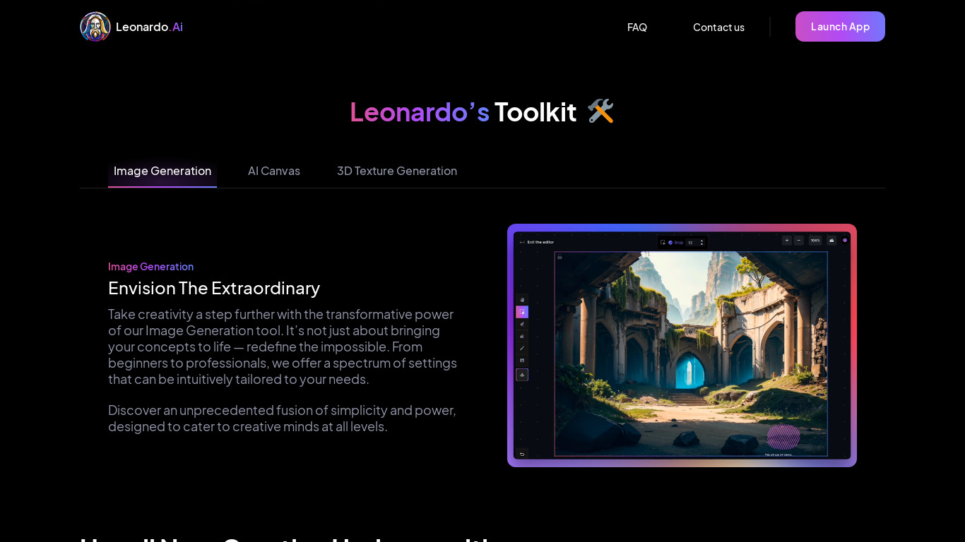 Leonardo.Ai Landing page