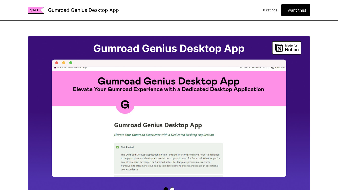 Gumroad Genius Desktop App Landing page