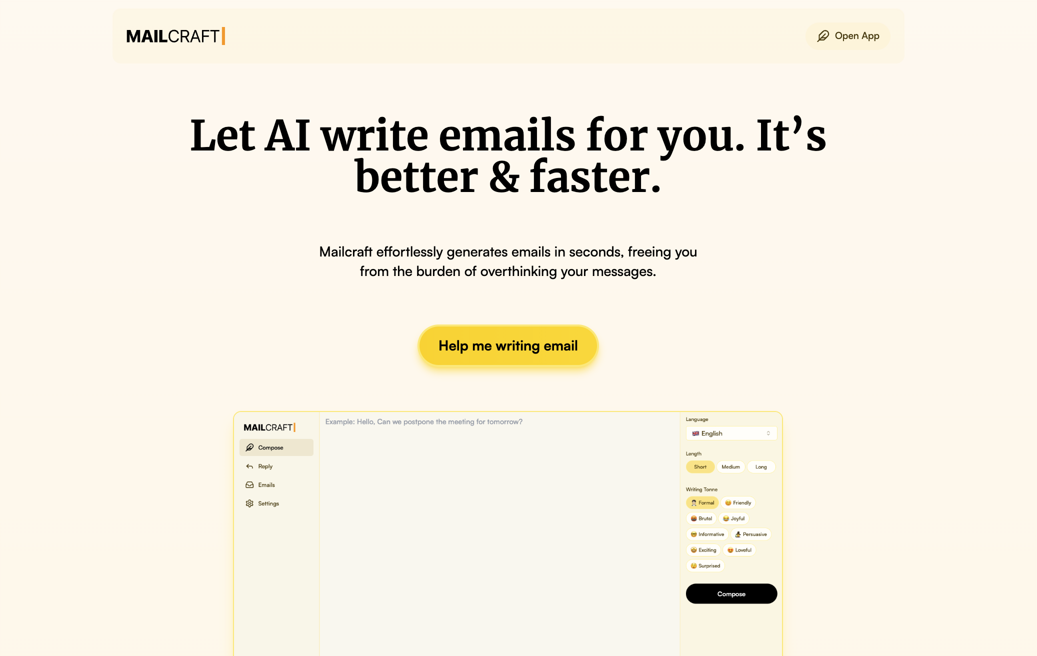 MailCraft AI Landing page