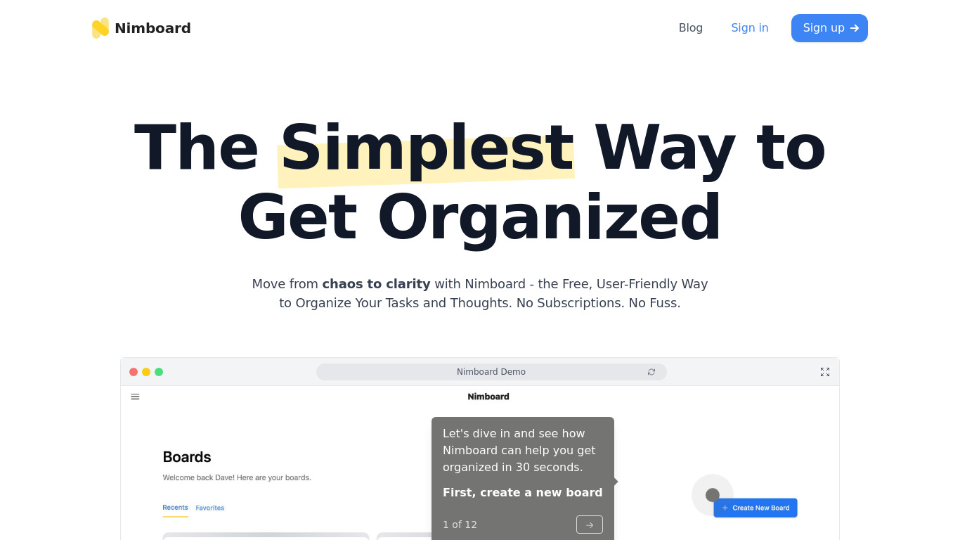 Nimboard Landing page