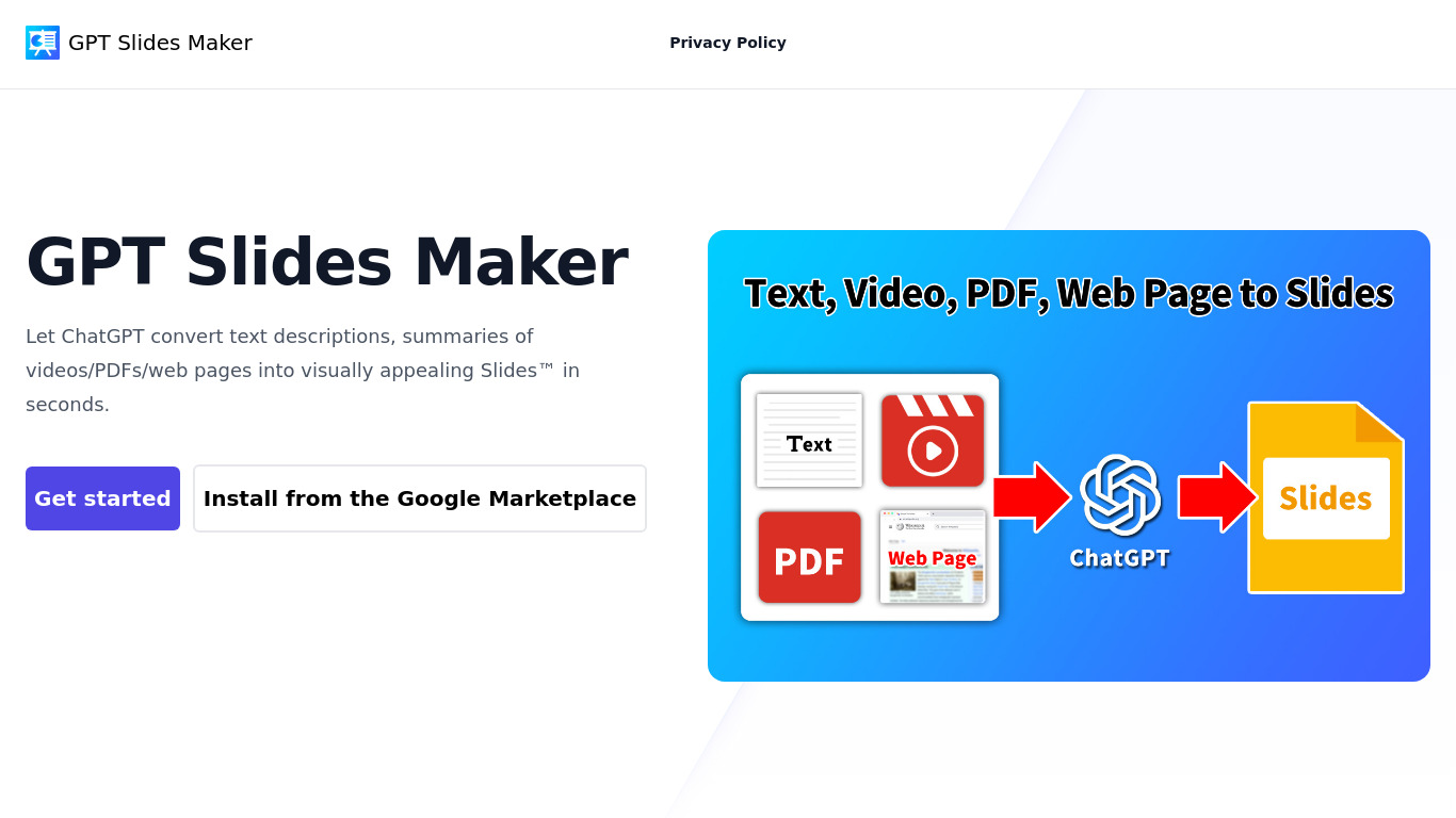 GPT Slides Maker Landing page