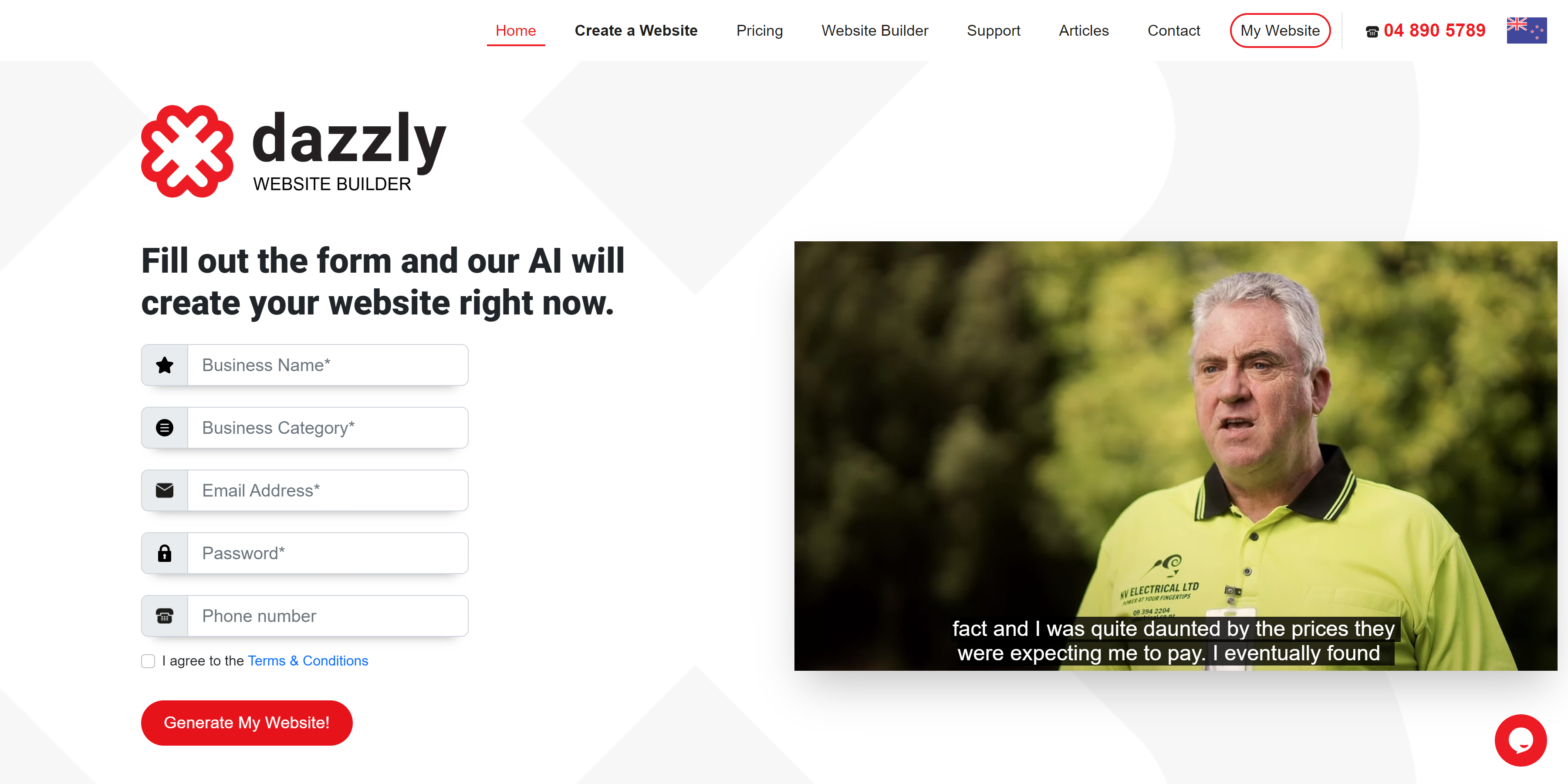 Dazzly.co Landing page